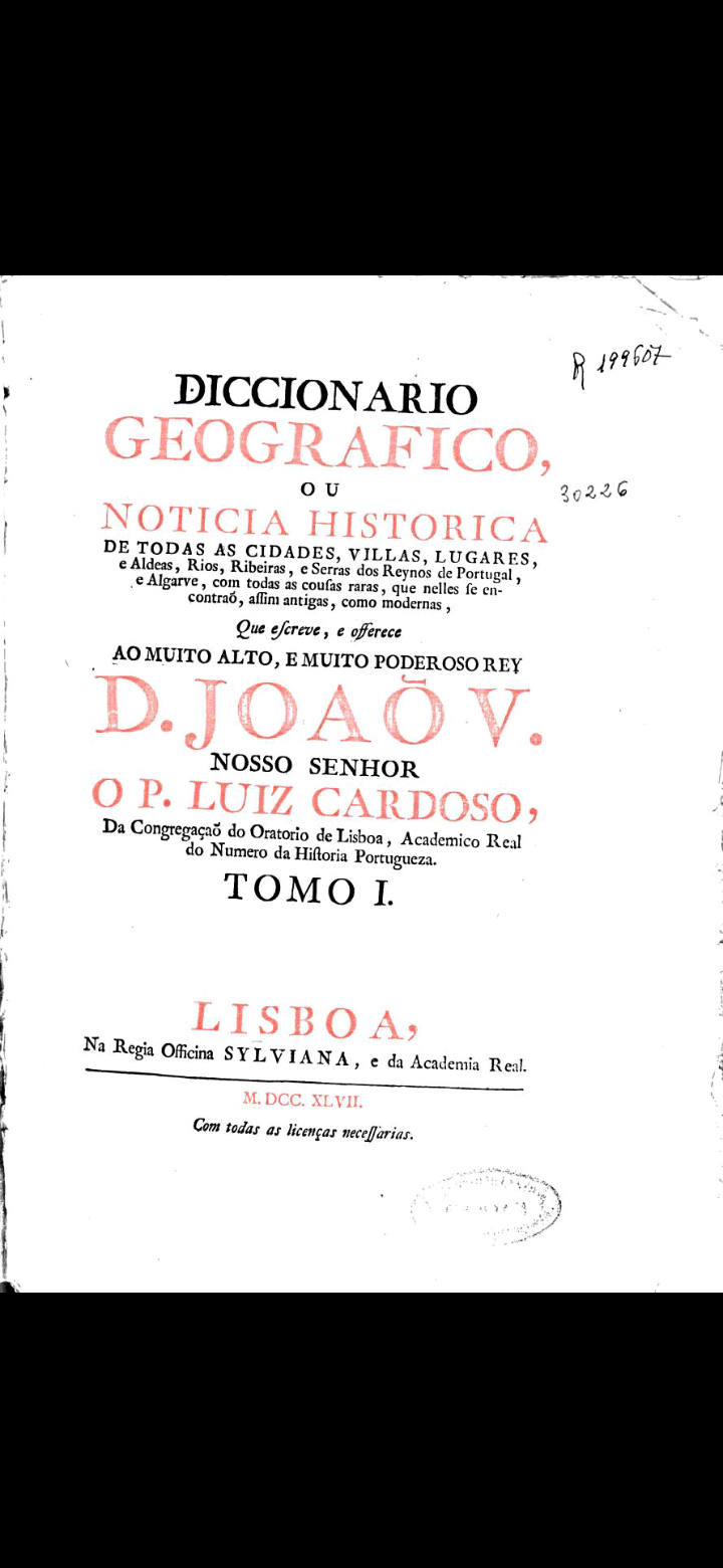 Capa Diccionario Geografico 1747